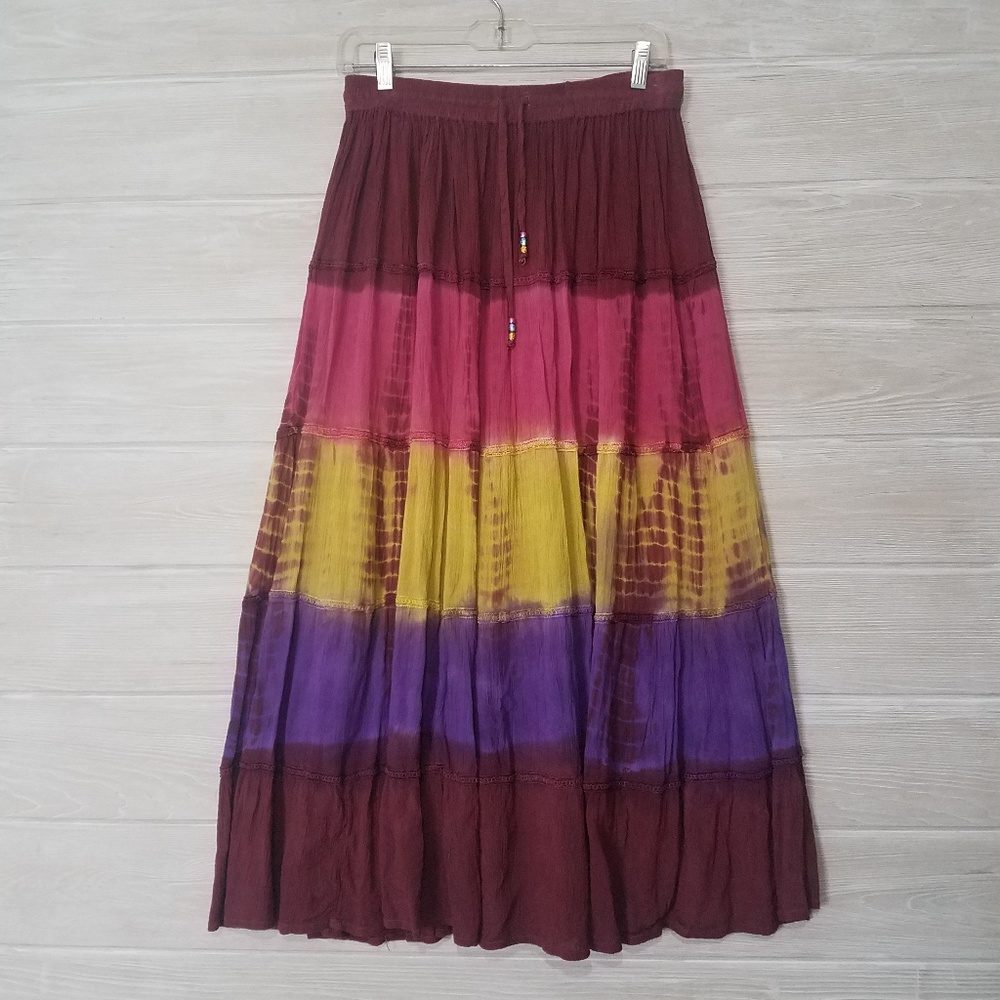 Gypsy Rose Tie Dye Gauze Skirt Festival Hippie